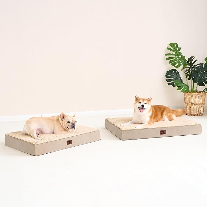 EHEYCIGA Orthopedic Medium Dog Beds for Small Dogs with Removable Washable Cover for Crate, Khaki, 30x20