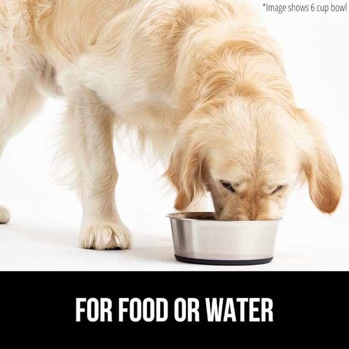 GORILLA GRIP Stainless Steel Metal Dog Bowl, Rubber Base, Heavy Duty Feeding Dish, Food Grade BPA Free, Less Sliding on Floors, Quiet Pet Bowl for Cats and Dogs, Holds 8 Cups (64 fl oz), Black