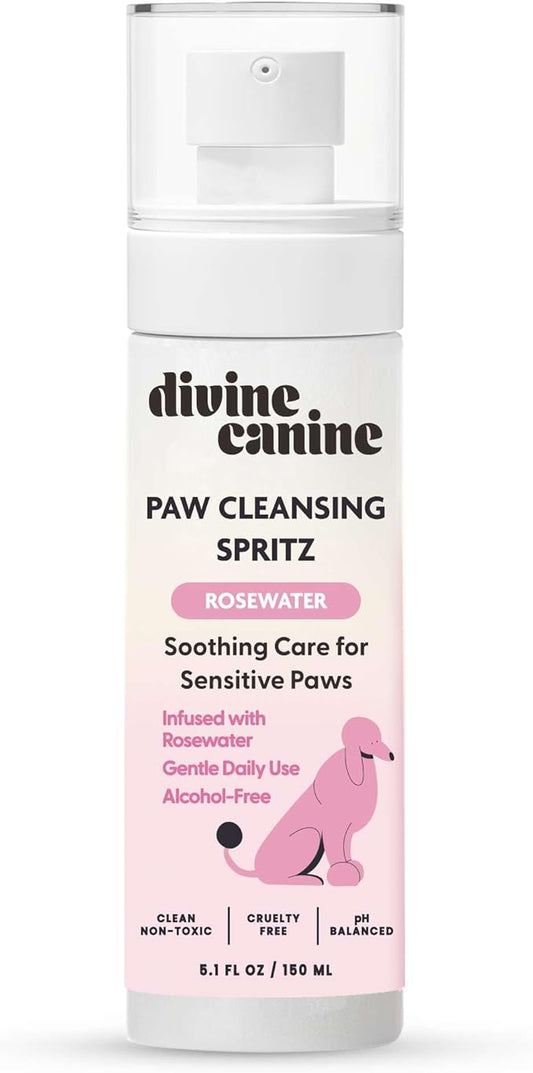 Dog Paw Cleaner - 5.1 Fl Oz of Alcohol Free Paw Cleansing Spray - Made with Rosewater, Aloe, Copaiba Oil, and Lemongrass Oil to Nourish and Clean Paws - Made in The USA