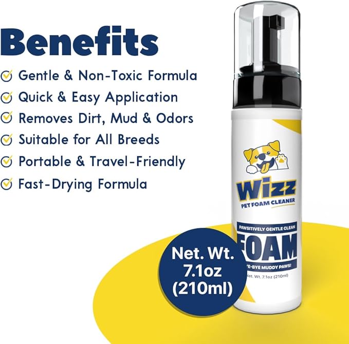 Muddy Mat® Wizz Dog Paw Foam – No-Rinse Pet Cleaner for Dogs Large & Small – Paw Dog Cleanser – Portable Grooming Solution – 7 fl oz