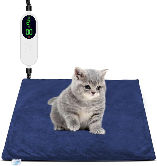 Cat Heating Pad Indoor, Electric Pet Heating Pad for Cats and Dogs, Heated Cat Pad with 12 Level Timer 9 Level Temperature, Heated Pet Blanket for Cats Puppy with Chew Resistant Cord (18×18 inch)