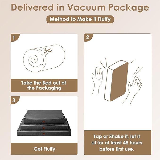 EHEYCIGA Waterproof Dog Bed Memory Foam 36x27, Orthopedic Dog Beds Mat for Large Dogs with Removable Cover, Dark Grey