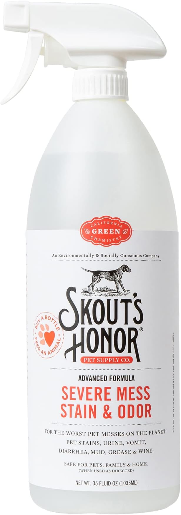 SKOUT'S HONOR Severe Mess, Stain and Odor Remover - Advanced Formula for Tackling the Worst Dog Messes, Eco-Friendly Formula for Carpets and Home, 35oz