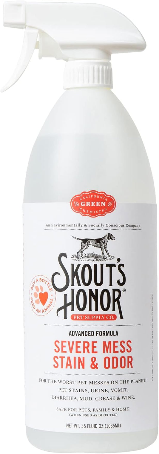SKOUT'S HONOR Severe Mess, Stain and Odor Remover - Advanced Formula for Tackling the Worst Dog Messes, Eco-Friendly Formula for Carpets and Home, 35oz