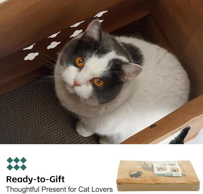 Washable Kraft Paper Cardboard Cat House with 2PCS Scratching Pads Large Cat Scratchers Bed for Indoor Cat Cat Scratching Board & Cat Scratcher Condo for Bunny/Cats Animals. (Kraft Paper)