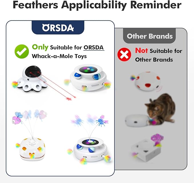 ORSDA 6Pcs Interchangeable Attachments Cat Feather Toys Replaceable Feathers and Fluffy Toy Accessories