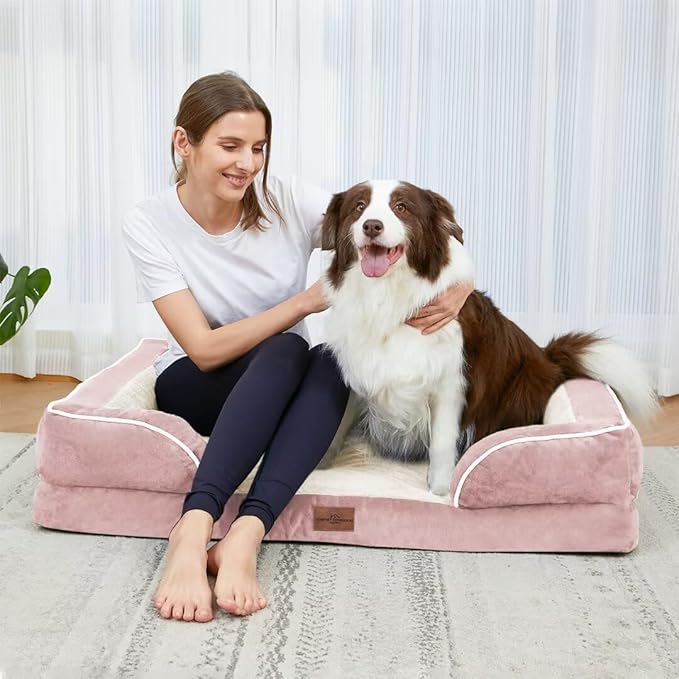 Comfort Expression Orthopedic Dog Bed for Extra Large Dogs 42x30 Inch, Waterproof Supportive Egg Crate Foam XL Pet Bed with Removable Bolsters, Dog Couch with Washable Cover & Non-Slip Bottom, Pink