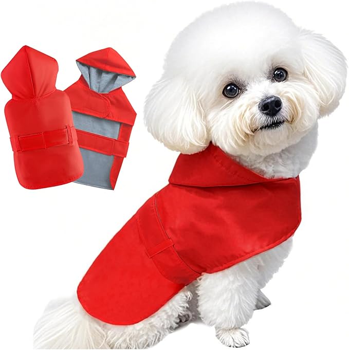 Dog Raincoat Dog Rain Jacket Poncho Waterproof Pet Rain Suit Puppy Small Medium Dogs Double Layer Breathable Lining Hooded Leash Hole Adjustable,Red,M
