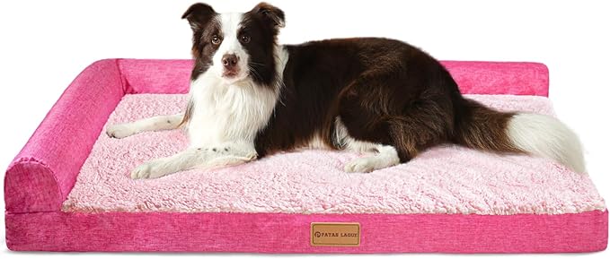 Patas Lague Orthopedic XL Dog Bed Large Sized Dog 48''X30'', Waterproof L Bolster Big Large Pet Sofa Beds with Removable Washable Cover, Soft Comfortable Pet Couch Crate Mat with Nonskid Bottom, Pink