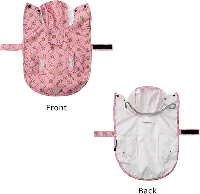 Waterproof Dog Raincoat, Adjustable Reflective Lightweight Pet Rain Clothes with Poncho Hood (Gold Cheery Blossoms Pink, Small)