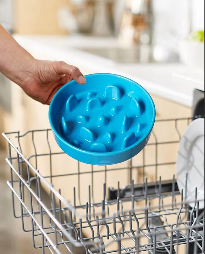 LE TAUCI Ceramic Slow Feeder Dog Bowls for Small and Medium Breed, 1.5 Cups Elevated Dog Bowl for Fast Eaters, Puzzle Bowl for Small Dogs and Cats, Vortex Blue