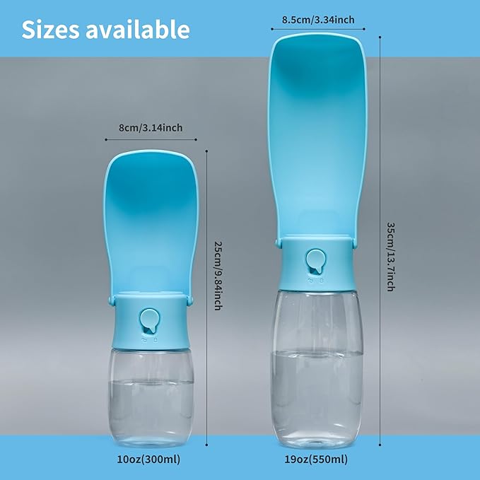 Dog Water Bottle, Leak Proof Portable Puppy Water Dispenser, Travel Puppy Water Bowl, Foldable Transparent Dog Water Bottle for Pets Outdoor Walking, Hiking, Travel, Food Grade Plastic - 19oz Blue