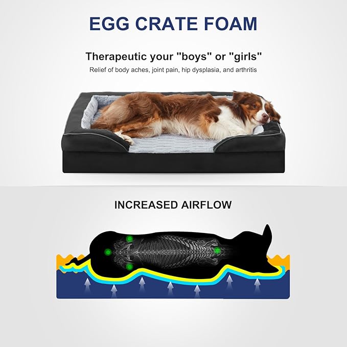 FURTIME Orthopedic Dog Bed for Medium Dogs - Washable Dog Sofa Beds Medium, Supportive Foam Pet Couch Bed with Removable Washable Cover, Waterproof Lining and Nonskid Bottom, Black
