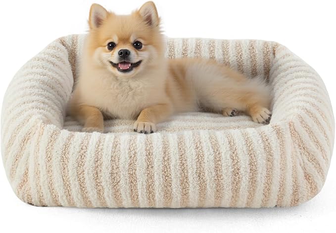 MIXJOY Dog Bed for Medium Sized Dogs, Washable Medium Dog Beds with Removable Cover, Rectangle Pet Beds with Non-Slip Bottom, Warming Calming Dogs Cuddler, 25"x21"x7", White