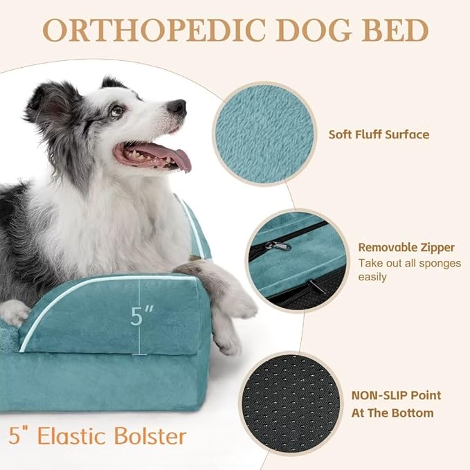 Comfort Expression Orthopedic Dog Bed for Extra Large Dogs 45x35 Inch, Waterproof Egg Crate Foam XL Pet Bed with Removable Bolsters, Dog Couch with Washable Cover & Non-Slip Bottom, Washed Blue