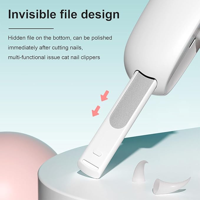 Pett Nail Clipper for Cats - Gentle Round-Hole Trimmer with Dust Storage | Adjustable Size & Hidden Nail File | Pet Grooming Tool for Safe & Loving Care (Blue)