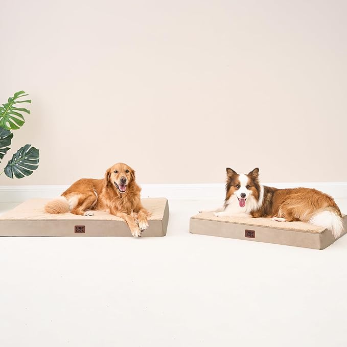 EHEYCIGA Orthopedic XXL Dog Beds for Jumbo Dogs with Removable Washable Cover for Crate, Khaki, 47x29