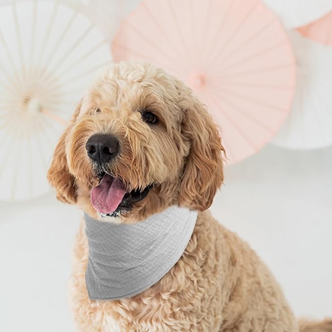 Dog's Bandanas Solid Color Cotton Pet Scarf with Adustable Button,Darkgray,Medium