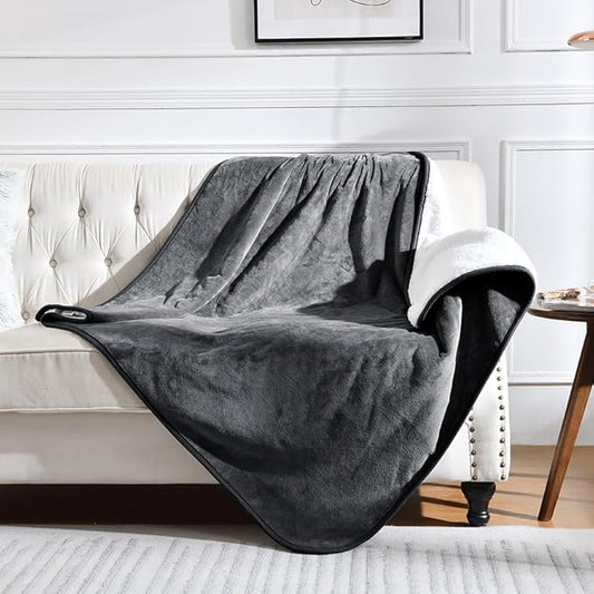 Waterproof Blanket for Bed Couch Sofa, Soft Liquid Pee Proof Pet Blanket for Dog Puppy Cat, Reversible Sherpa Fleece Furniture Protector (Dark Grey, 60x80 inches)