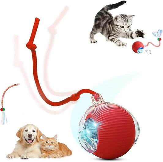 Interactive Cat Toys for Indoor Cats, Motion Activated Cat Ball with 3 Speeds, 2 Replaceable Tails, Safe Material Kitten Toys, USB Charging, 360° Smart Rolling Ball for Bored Adult Cats and Dogs