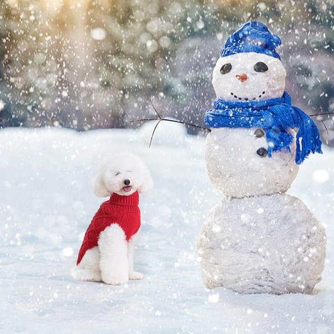 BINGPET Thermal Knitted Dog Sweater for Small Medium Large Dogs,Winter Dog Cat Coat Warm Sweartershirts Outfits,Classic Cable Knit Turtleneck Pullover Dog Jumper Coat Warm Sweartershirts