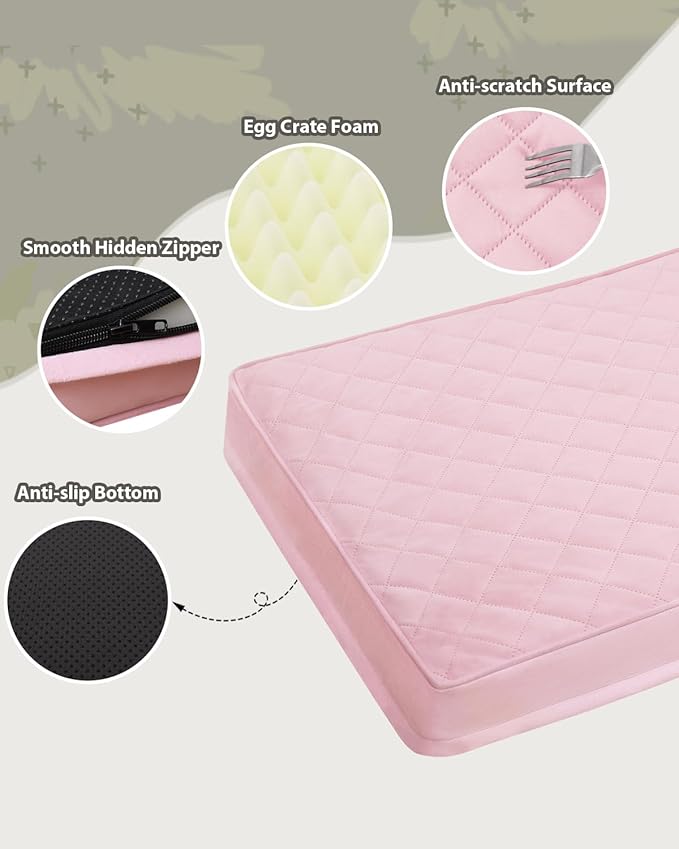 Orthopedic Dog Beds Large Sized Dog Waterproof Pet Kennel Pad with Removable Washable Cover and Non-Slip Bottom, 35x23 Inch, Pink