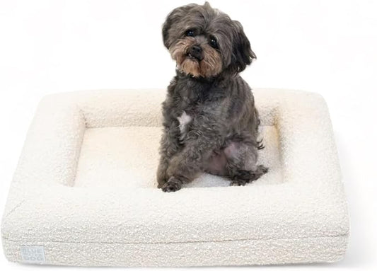 Luxury Boucle Orthopedic Memory Foam Dog Bed with Waterproof Liner and Machine Washable Cover with YKK Zippers (Small, 29" L x 23" W x 6" Th, Cloud)