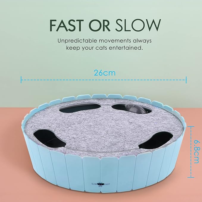 Pawaboo Interactive Cat Toy with Running Mouse, Electronic Motion Cat Toy Automatic Teaser for Indoor Cats, Pop and Play Hide Seek Cats Toys Hunting Mouse for Pet Kitten Play Fun Exercise, Blue