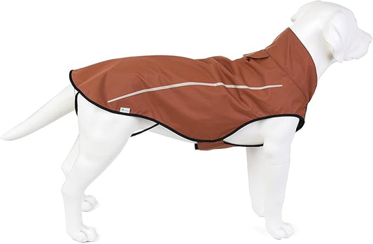 Mile High Life Dog Raincoat, Adjustable Waterproof Reflective Rain Jacket for Small Medium Large Dogs, Lightweight Breathable Pet Rain Coat with Leash Hole(Brown,L Chest 32-40")
