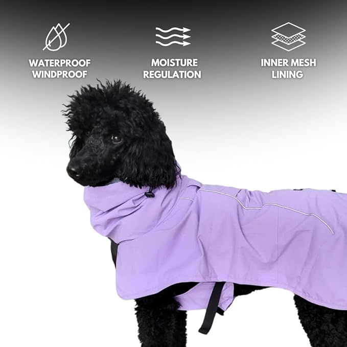 Spark Paws Dog Raincoat, Waterproof Windproof Rain Jacket, for Small Medium Large Extra Large Dogs, Reflective Breathable Full-Body Coverage Dry Suit - Purple - XL