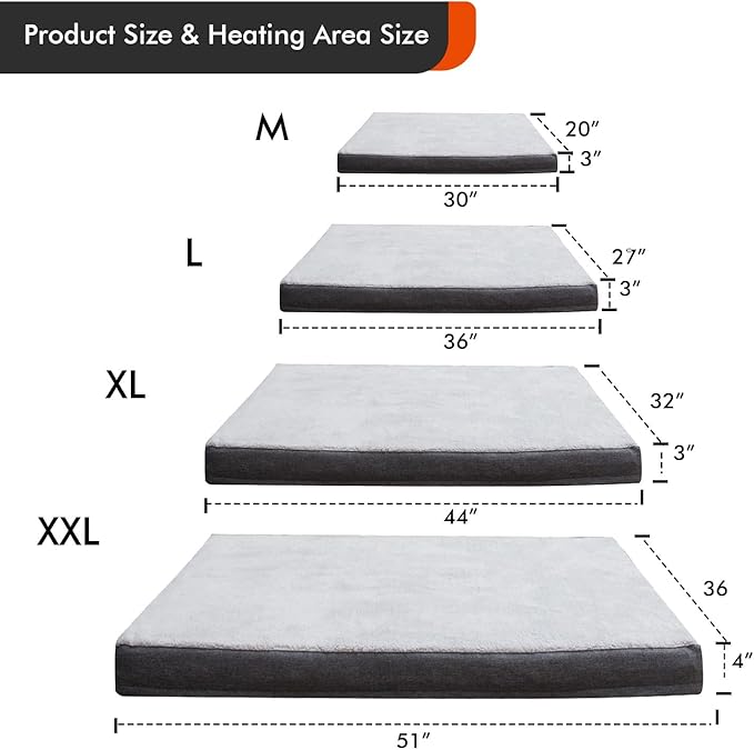 Upgraded Heated Dog Bed with Enlarged Heating Area, Orthopedic Dog Bed with Memory Foam, Heated Pet Bed & Removable Waterproof Cover for Medium, Large, Jumbo Dogs/XL