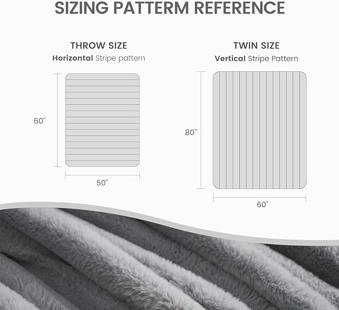 Cozy Bliss Faux Fur Throw Blanket for Couch, Cozy Warm Plush Striped Blanket for Sofa Bedroom Living Room, 108 * 90 Inches Gray