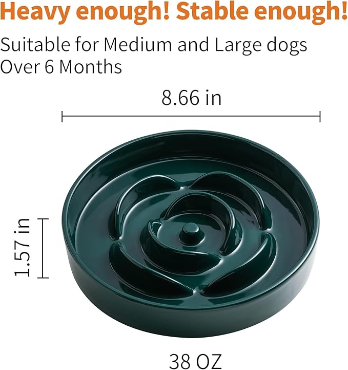 8.66 in Green Dog Bowl Slow Feeder Ceramic for Medium and Large Breed,Slow Feeding Dog Food Water Dish Heavy Wighted,Puppy Bowl for Fast Eaters,Puzzle Slow Eating Bowl Modern Maze
