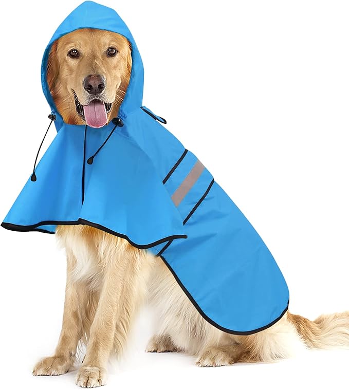 Reflective Dog Rain Coat - Waterproof Adjustable Pet Raincoat Jacket, Lightweight Hooded Dog Rain Coat Poncho for Small to X- Large Dogs and Puppies (Blue, X-Large)