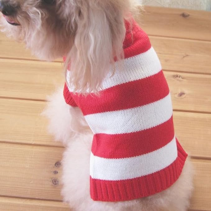 Turtleneck Stripes Pro Pet Clothes Dog Wool Classic Sweaters (Red &White Stripe, XS)