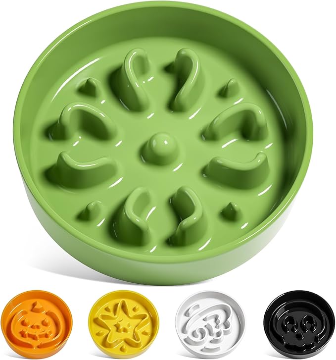 LE TAUCI Ceramic Slow Feeder Dog Bowls Small Breed, 0.6 Cups Dog Food Dish for Fast Eaters, Puzzle Bowl for Small Dogs and Cats,Clover Green