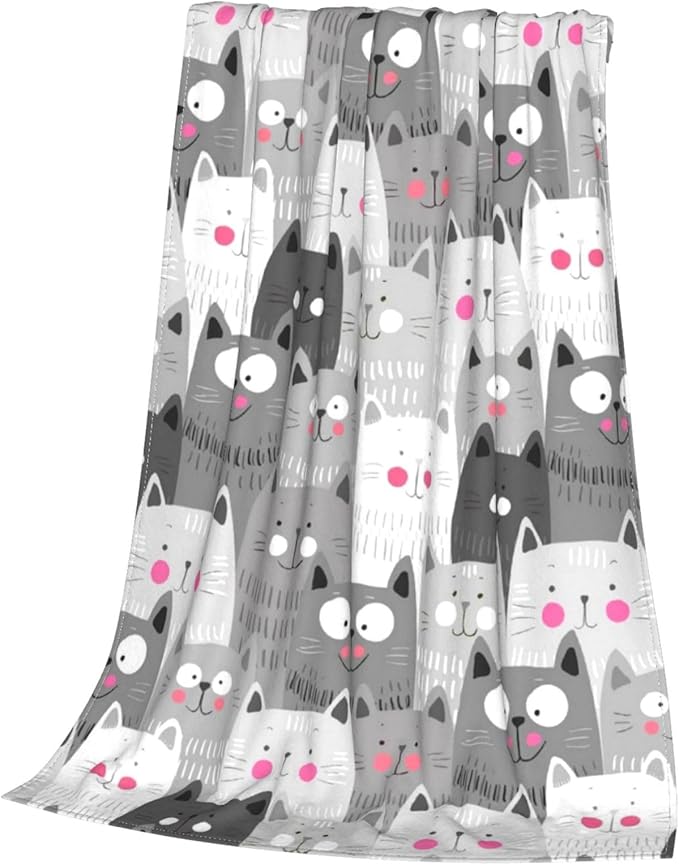 Cute Cat Throw Blanket for Cat Lover Gifts, Soft Warm Cozy Fuzzy Kitten Blanket, Lightweight Bed Blanket, 40"x50" Throw for Kids and Toddler
