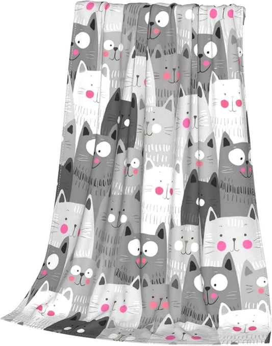 Cute Cat Throw Blanket for Cat Lover Gifts, Soft Warm Cozy Fuzzy Kitten Blanket, Lightweight Bed Blanket, 40"x50" Throw for Kids and Toddler
