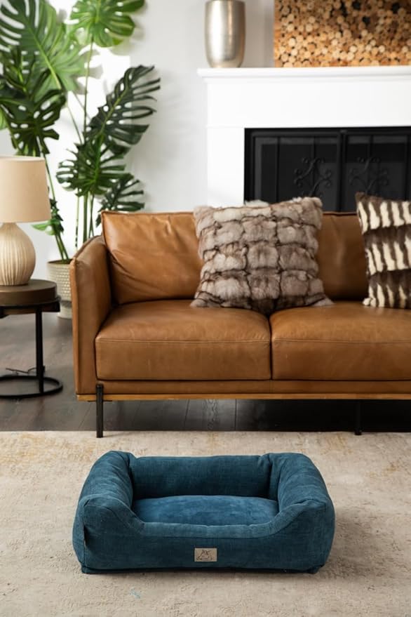 Furry's Paradise Cuddler Waterproof Bolster Pet Bed with Recycled Fibers and Non-Slip Bottom. (Deeper Waters, Medium)