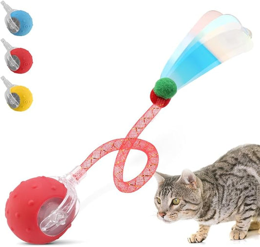 Interactive Cat Toys Ball for Indoor Cats with Elastic Mesh Net Tails – 3 Working Modes for Agile Movement, Motion Activated, USB-C Rechargeable, Ideal for Indoor Cats (Red)