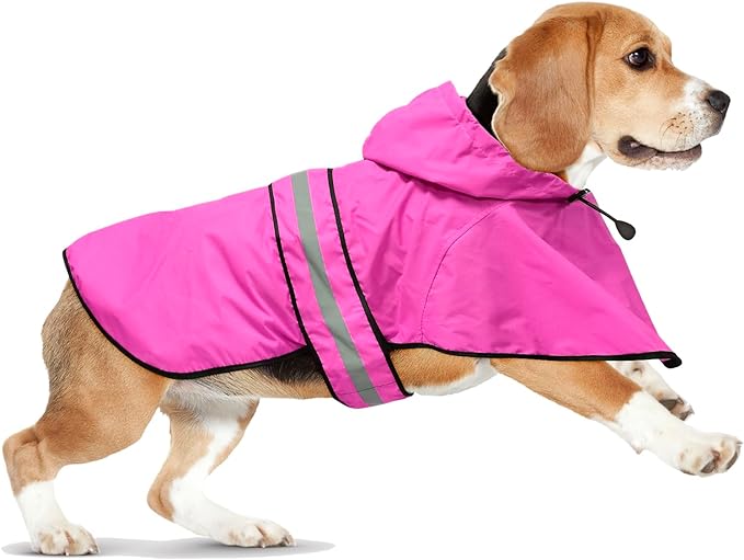 Waterproof Dog Raincoats - Hooded Raincoats for Dogs, Adjustable Reflective Dog Rain Coat, Windproof Dog Rain Jacket Pet Rain Slicker Poncho for Small, Medium, Large Dogs (Small, Pink)