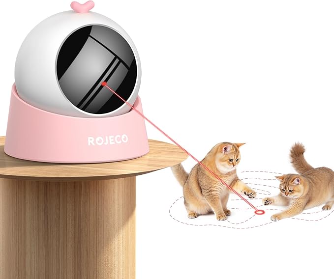 ROJECO Auto Laser Cat Toy - Random Motion Track, Magnetic 360° Base, Run Quiet,Rechargeable with 1000mAh Battery, Auto Sleep & 3 Speed Modes, Safe for Cats,Interactive Cat Toys for Bored Indoor,Pink