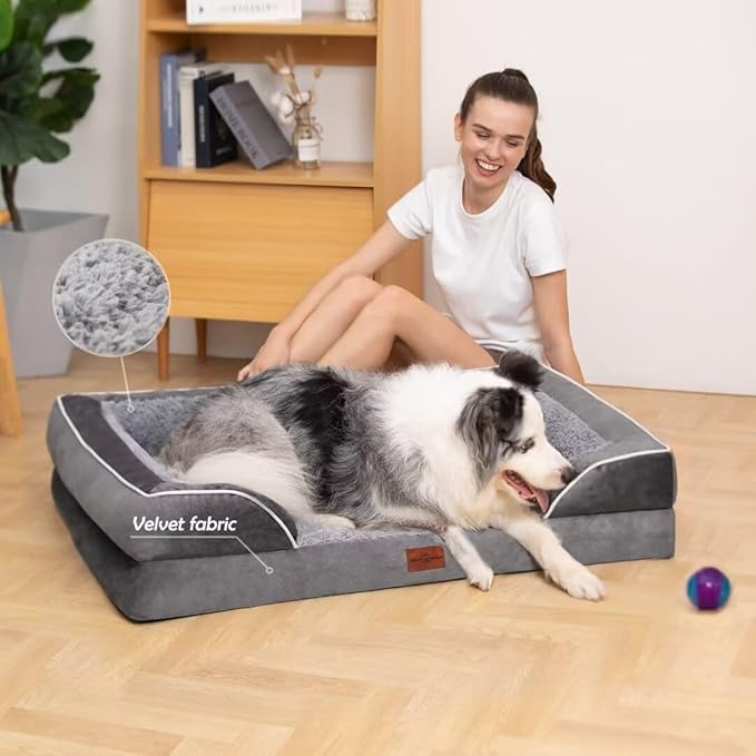 Comfort Expression Orthopedic Dog Bed for Large Dogs 36x27 Inch, Waterproof Supportive Memory Foam Large Pet Bed with Removable Bolsters, Dog Couch with Washable Cover & Non-Slip Bottom, Silver Grey