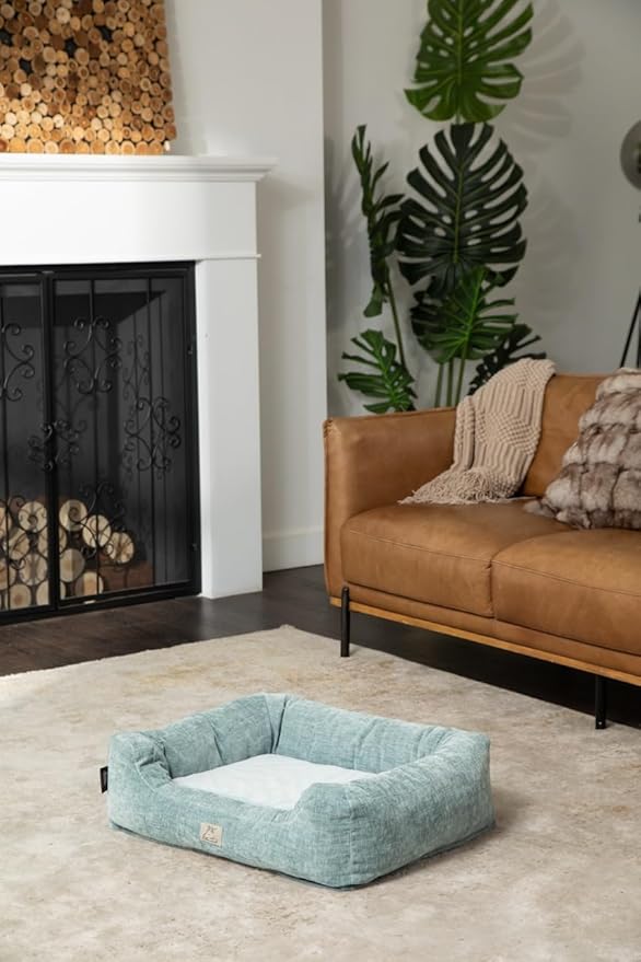 Furry's Paradise Cuddler Waterproof Bolster Pet Bed with Recycled Fibers and Non-Slip Bottom. (Shallow Seas, Medium)