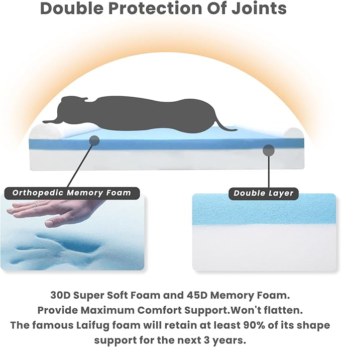 Laifug Orthopedic Memory Foam Extra Large Dog Bed with Pillow and Durable Water Proof Liner & Removable Washable Cover & Smart Design (Jumbo (50"x36"x10"), Black Grid Gray)