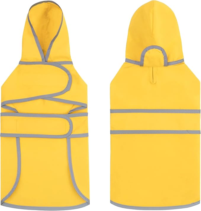 Dog Raincoat for Medium Dogs Waterproof Hooded Rain Jacket with Reflective Strips Leash Hole & Poncho Adjustable Fit (Yellow,M)