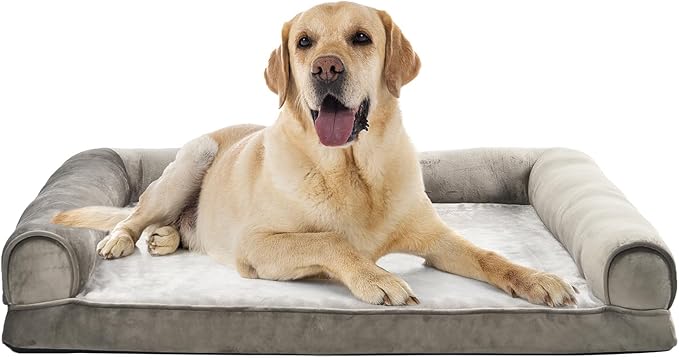 Amazon Basics Dog Bed with Cooling Gel Memory Foam, Pressure-Relief Support for Dogs up to 90lbs, Non-Slip Bottom, Machine Washable Cover, Extra Large Sized (44" x 35"), Taupe