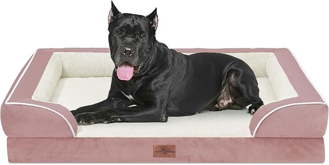 Comfort Expression Orthopedic Dog Bed for Extra Large Dogs 53x42 Inch, Waterproof Supportive Egg Crate Foam XXL Pet Bed with Removable Bolsters, Dog Couch with Washable Cover & Non-Slip Bottom, Pink
