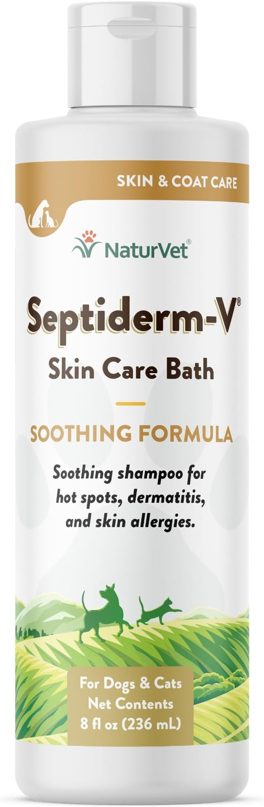 NaturVet Septiderm-V Skin Care Bath Wash for Dogs & Cats – Pet Health Supplement for Dermatitis, Dog Skin Allergies, Itching, Hot Spots – Pet Shampoo, Grooming Aid – 8 Oz.