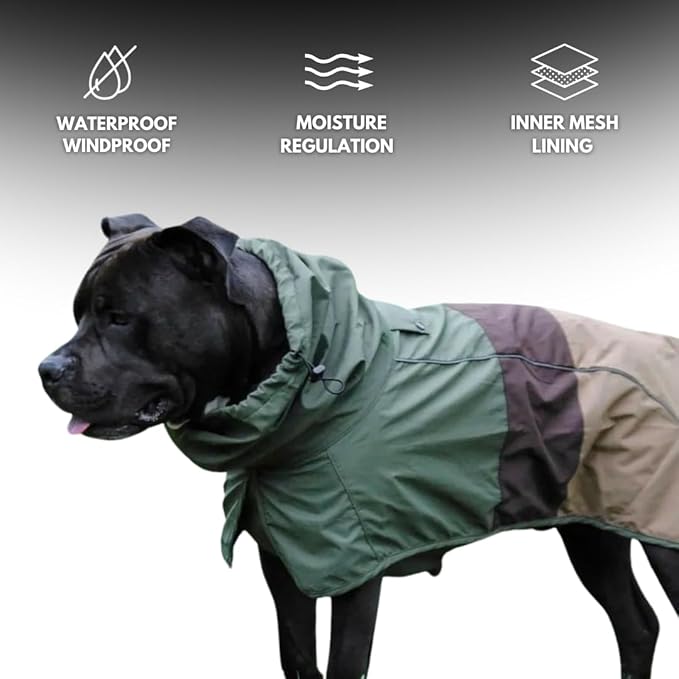 Spark Paws Dog Raincoat, Waterproof Windproof Rain Jacket, for Small Medium Large Extra Large Dogs, Reflective Breathable Full-Body Coverage Dry Suit - Green Brown Tan, S
